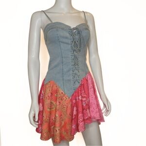 Sugar Thrillz Floral Rodeo Asymmetrical Mini Dress Women SZ XS Dainty Fairy Boho